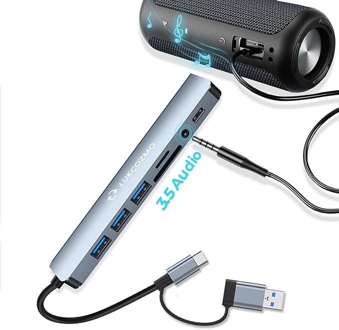 USB Hub USB C Hub USB Splitter 7 in 1 USB Extender with 4 USB Port 1 USBC Port TF/SD Card Reader Audio Output Compatible with MacBook/Pad Pro/Dell/HP Laptop/Phones…