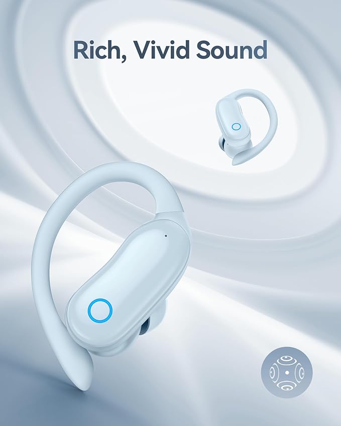 GNMN Ear Buds Wireless Earbuds 96hrs Playback Bluetooth Headphones IPX7 Waterproof Stereo Bass Over-Ear Earphones with Earhooks Microphone LED Battery Display for Sports Workout