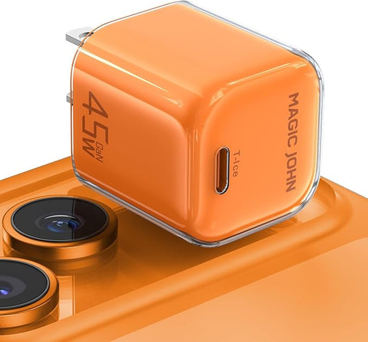 MAGIC JOHN 45W USB C Charger Block, Ultra-Fast Charging for iPhone 15/16/17 & More, Compatible with iPhone, iPad, Samsung, and Other USB C Devices Orange