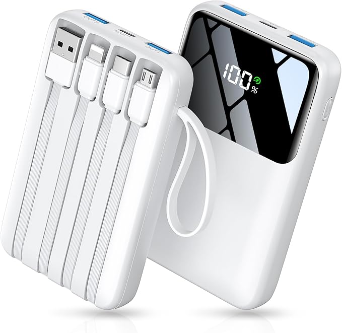 Power Bank, 15000mAh Portable Charger with Built in Cable, 22.5W Fast Charging, 6 Outputs, Slim Travel Essential Battery Pack with LED Display, Compatible with iPhone 16/15/14/13, Samsung, iPad, etc