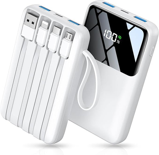 Power Bank, 15000mAh Portable Charger with Built in Cable, 22.5W Fast Charging, 6 Outputs, Slim Travel Essential Battery Pack with LED Display, Compatible with iPhone 16/15/14/13, Samsung, iPad, etc