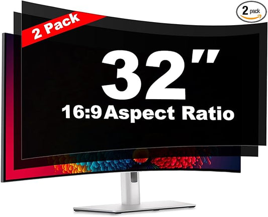 32 Inch Computer Privacy Screen Shield [2 Pack] for 16:9 Widescreen Desktop Monitor - Anti-Glare Blue Light Privacy Filter and Anti Spy Privacy Screen Protector Film