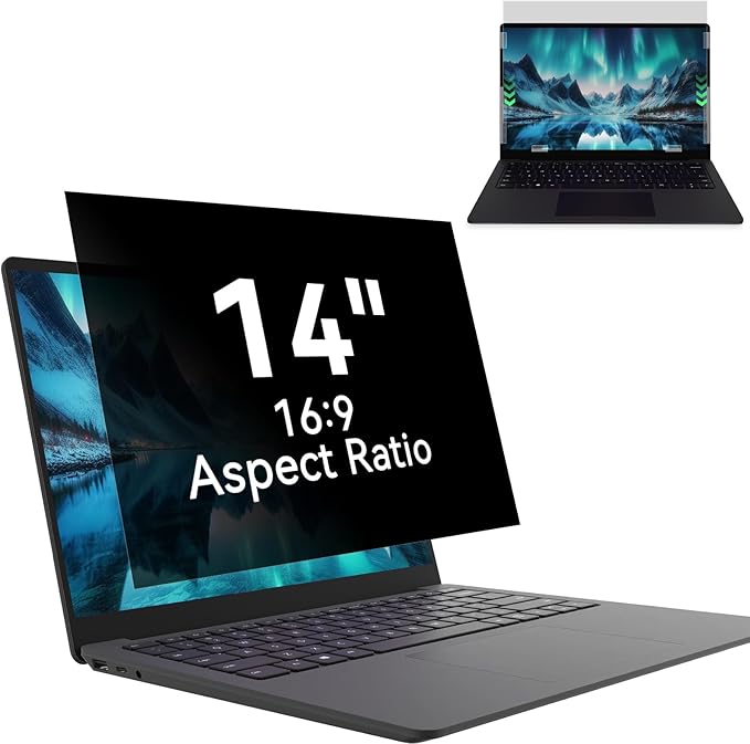 Laptop Privacy Screen 14 Inch, Laptop Screen Privacy Shield 16:9 Aspect Ratio Anti-Glare Blue Light Computer Monitor Protector,Removable 14in Filter for Lenovo HP Dell Acer Asus Thinkpad Envy Xps