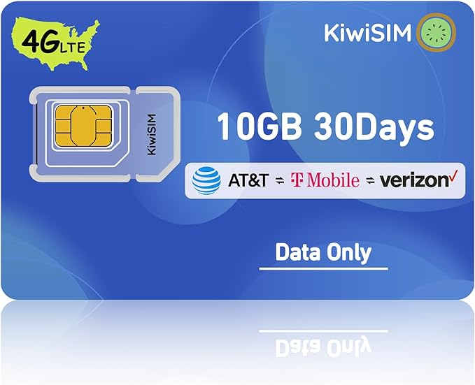 4G LTE SIM Card,USA Data Card Support for AT&T/T-Mobile/Verizon, Compatible with Unlocked Hotspots/Routers/GPS Trackers & Portable WiFi Devices,No Contract-Data Only,3 in 1 SIM (10GB 30DAY)