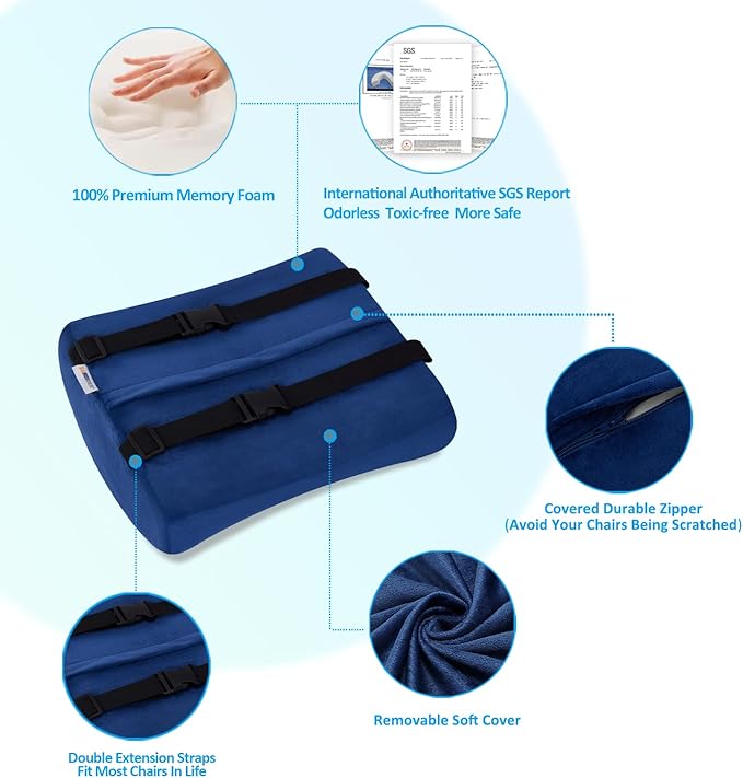 SAIREIDER Chair Cushion and Lumbar Support Pillow for Office Chair, Car Seat Cushions Back Support Pillows, Memory Foam Chair Support for Back&Lumbar, Relieve Tailbone Pain and Sciatica (Blue)