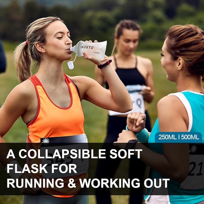 INOXTO Soft Flask,Collapsible Soft Water Bottles for Hydration Vests and Running Packs, Soft Flask Running Bottles for Hiking Cycling(250/500 ml) (2 PCS SMALL)
