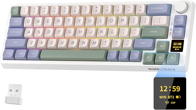 LTC Nimbleback NB682 PRO 65% Wireless Mechanical Keyboard w/Display Screen & Knob, 2.4G/ BT/USB-C Wired RGB 68 Keys Gaming Keyboard, 5-Layer Dampener, Hot Swap PCB, Software Support, Linear Switch