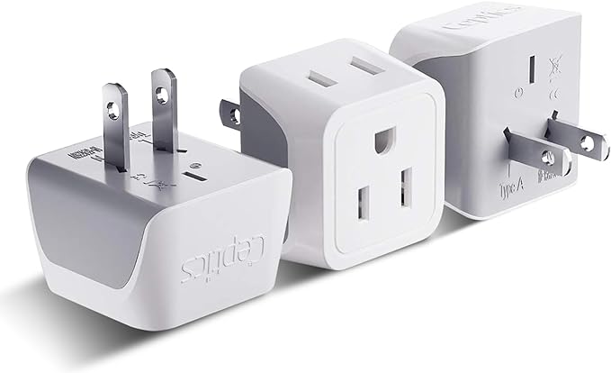 Japan, Philippines Travel Adapter Plug by Ceptics - USA 3 Pin Polarized to 2 Prong Unpolarized - Type A (3 Pack) - Dual Inputs - Ultra Compact - Perfect for Cell Phones, Tablet, Camera Chargers (CT-6)