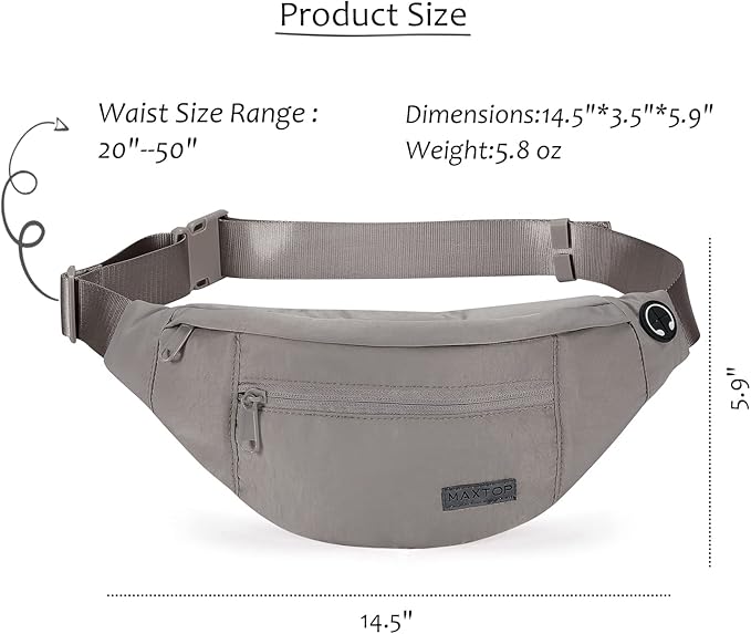 MAXTOP Large Crossbody Fanny Pack with 4-Zipper Pockets,Gifts for Enjoy Sports Festival Workout Traveling Running Casual Hands-Free Wallets Waist Pack Phone Bag Carrying All Phones