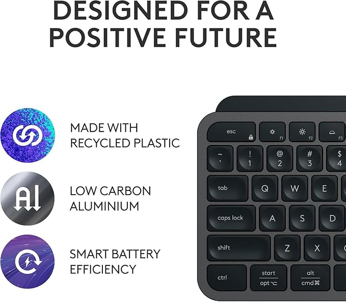 Logitech MX Keys S Wireless Keyboard, Low Profile, Fluid Precise Quiet Typing, Programmable Keys, Backlighting, Bluetooth, USB C Rechargeable, for Windows PC, Linux, Chrome, Mac - Graphite