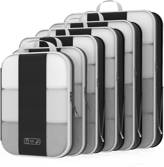 6 Set Compression Packing Cubes for Travel Essentials,Compressible Expandable Packing Cubes for Suitcase,OlarHike Luggage Organizer Bags for Travel,Handy Helper for Organizing Clothes(Black)