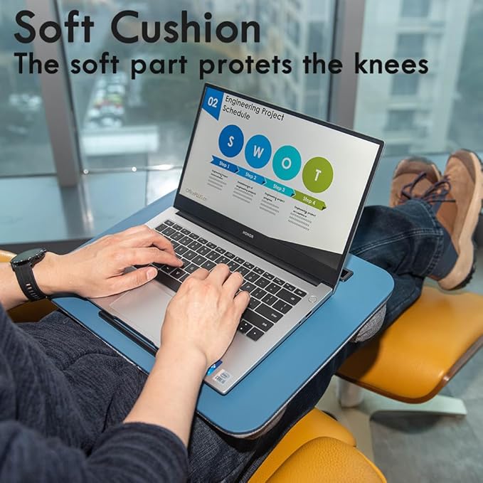 Portable Laptop Desk Fits Up to 16“ Laptops, with Tablet Slot, Built-in Cushion, Great for Home & Office,Lap Desk for Laptop,Lap Desk with Cushion (Blue, Medium)