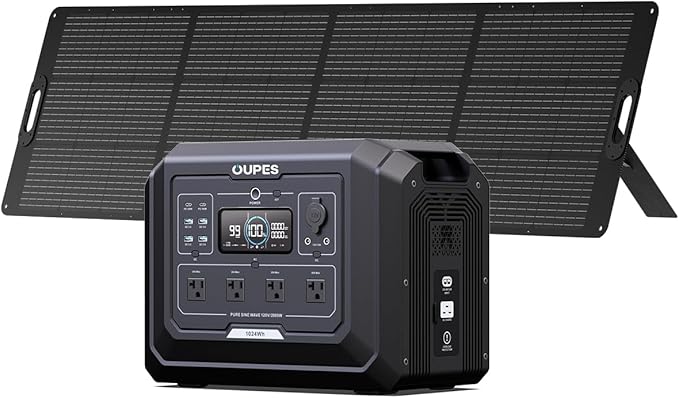 OUPES 2000W Mega 1 Solar Generator Kit with 240W Panel Included, 1024Wh LiFePO4 Battery Power Station with UPS & APP, for Road Trip, Off-grid, RVs, Power Outages