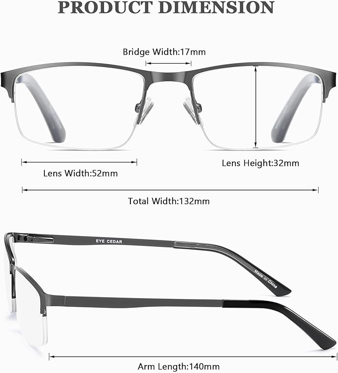 EYECEDAR 5 Pack Blue Light Blocking Reading Glasses for Men Computer Eyeglasses Metal Half Frame Spring Hinges Readers for Men 3.00