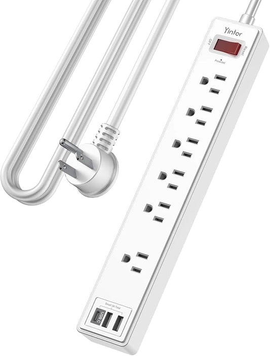 10 Ft Power Strip Surge Protector - Yintar Extension Cord with 6 AC Outlets and 3 USB Ports for Home, Office, Dorm Essentials, 1680 Joules, ETL Listed, White