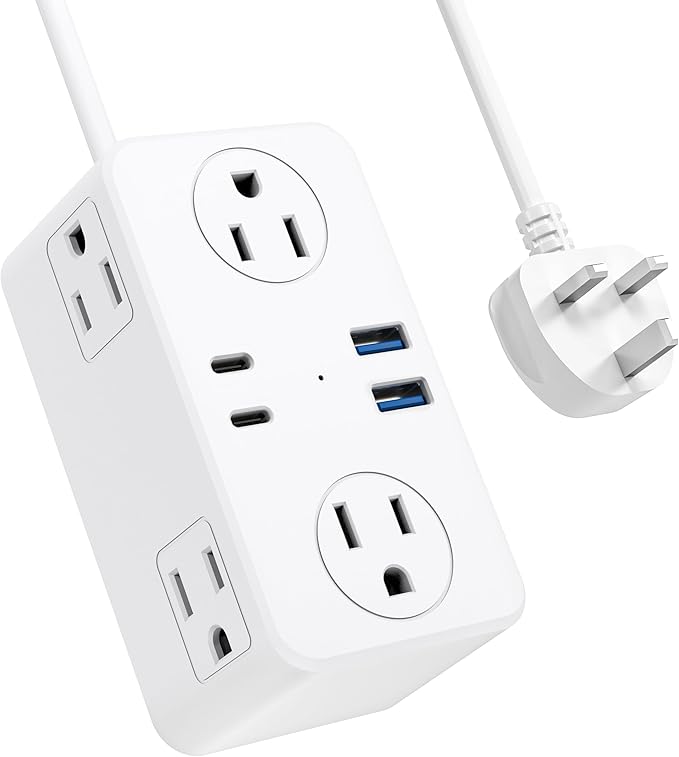 UK Adapters for Travel, US to UK Plug Adapter, 6 AC Outlets, 4 USB Ports (2 USB C), 3ft Wrapped Around Extension Cord, Type G Plug Adapter, for UK Ireland Hong Kong Travel