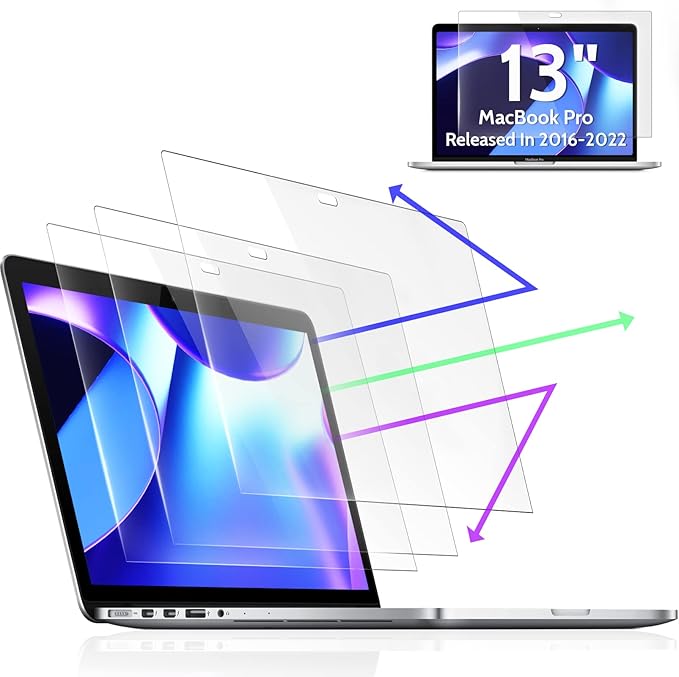 3-Pack Anti Blue Light Screen Protector for MacBook Pro 13 Inch(2016-2022,M1,M2)&MacBook Air 13In(2018-2021,M1), 13.3" Mac Laptop Glare Filter Uv Blocker Shield Cover Eye Protection Film