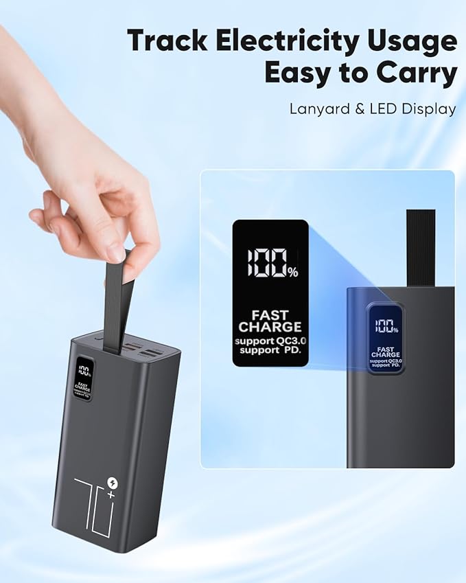 Portable Charger 70000mAh High Capacity Power Bank, 30W Fast Charging External Battery Pack, USB C Battery Bank PD&QC 3.0, 5 Output 2 Input, LED Display Big Powerbank for Phone Tablet Camping Travel
