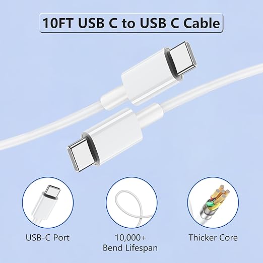 Extra Long 10FT for iPhone 17 Air 16e 15 Charger Fast Charging, Dual Port PD Power Adapter Fast C Charging Block with 10Feet USB C to C Cable Cord for iPhone 16 15 Pro Max/16 Pro/15/15 Plus/iPad,2Sets