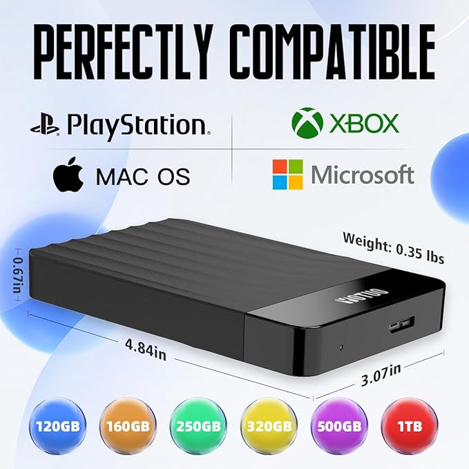 Portable External Hard Drive Storage Expansion Mobile HDD USB 3.0 for PC, Mac, Desktop, Laptop, PS4, PS5, Xbox One X/S, Xbox 360, Xbox Series X/S, Office & Game (Black, 320GB)