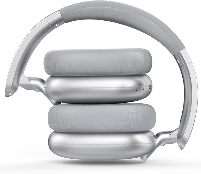 RORSOU C6 Active Noise Cancelling Headphones, Wireless Over Ear Bluetooth Headphones, 60H Playtime, Lightweight Folding Deep Bass Comfort Fit Ear Cups Headset with Mic for iPad/Travel/PC/Home Silver