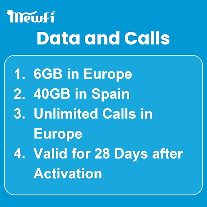 Movistar Europe SIM Card with Spanish Phone Number, 28 Days 6GB in Europe, 40 GB in Spain – Easy Activation & 24/7 Whatsapp Support, 4G, Unlimited Local Calls – Compatible with Unlocked Phones