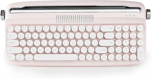 YUNZII Upgraded Wireless Typewriter Keyboard,with Retro Integrated Stand,USB-C/Bluetooth,Cute Round Keycaps, USB-C/Bluetooth Connection for Table, Phone, PC and Win/Mac/Android (B309, Baby Pink)