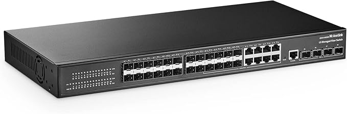MokerLink 28 Port Gigabit Managed Fiber Switch, 24 Gigabit SFP, 8 GE Combo, 4x10G SFP+, 1 Console Port, L3 Smart Managed Rackmount, DHCP QoS Vlan IGMP and Static Routing