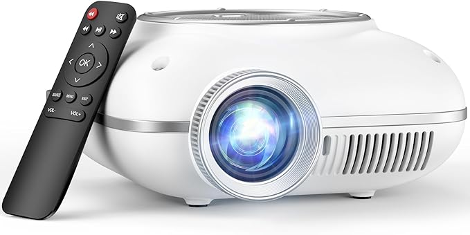 Mini Projector with Two -Way Bluetooth, Portable Projector for Home Theater Use, Support 1080P for Outdoor Projector/Movie Projector Compatible with HDMI, USB, Laptop, TV Stick (White)