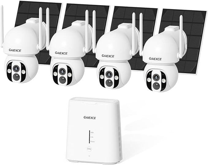Solar Security Cameras Wireless Outdoor, Home Security Camera System, No Subscription, Solar Powered, 2.4G & 5G WiFi 4 Cam Kit,4MP Color Night Vision, 360° Pan & Tilt, 64G SD Local Recording