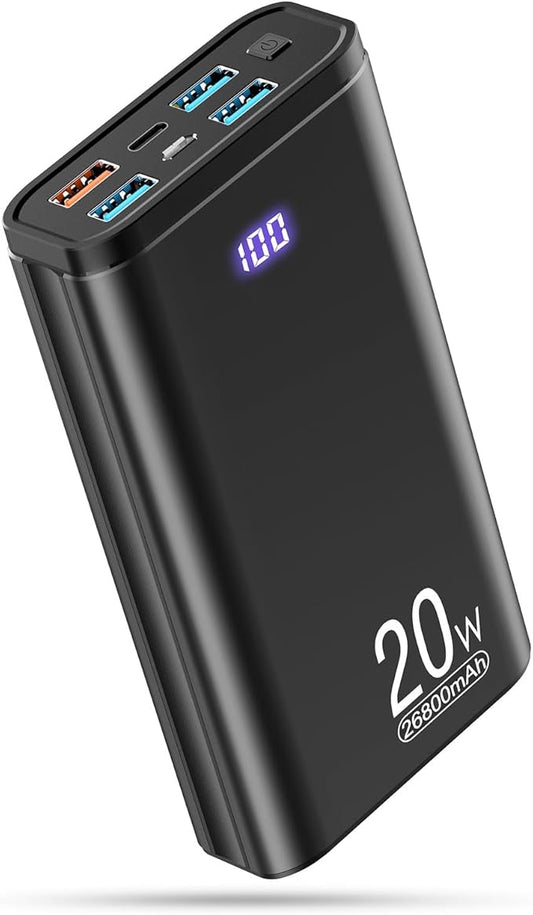 Power Bank 26800mAh USB C Fast Charging Portable Charger PD 20W Battery Pack with 5 Outputs, External Backup Battery Bank Phone Charger Compatible with iPhone,Pads,Samsung and More.