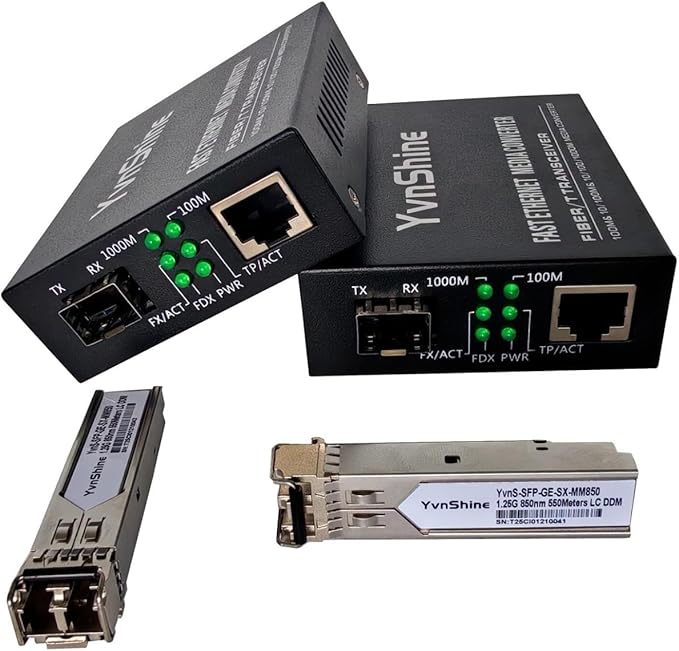 2 Pack Fiber Ethernet Media Converter, Gigabit SFP to RJ45 Converter Includes 2 Pcs 1.25G Multi-Mode SFP Transceiver, Fiber to Ethernet with 1000BASE-SX SFP to LC Module (MMF,850nm, Up to 550 Meters)