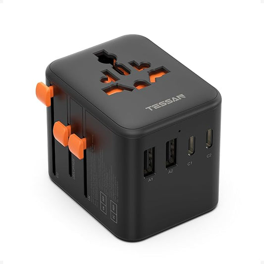TTESSAN Universal Travel Adapter, International Power Adapter with 4 USB Ports (2 USB C), Travel Plug Adaptor Worldwide for US to Europe UK France Germany Spain Ireland Australia Japan (Type C G A I)