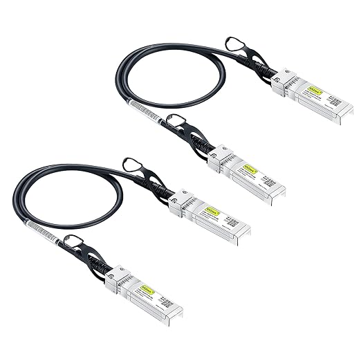 10Gtek 10G SFP+ DAC Cable - 10GBASE-CU Passive Direct Attach Copper Twinax SFP Cable for Cisco SFP-H10GB-CU0.3M, Meraki MA-CBL-TA-0.3M, Fortinet, Ubiquiti UniFi, D-Link, 0.3-Meter(1ft), 2-Pack