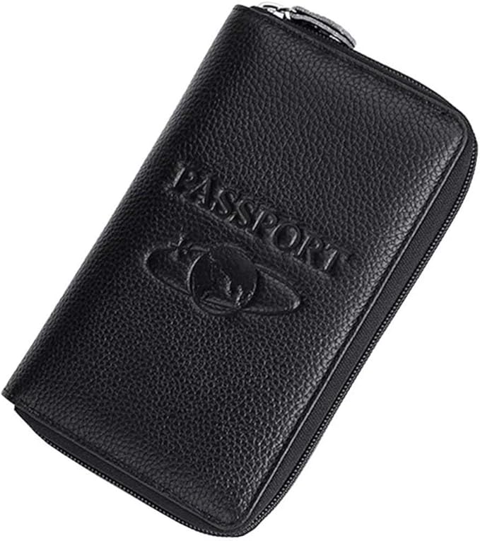 Genuine Leather Travel Passport Wallet RFID Blocking Zip-Around Passport Holder