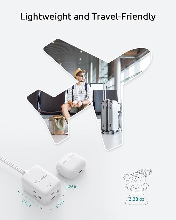 Short Extension Cord 6 Inch, ETL Listed, Flat Outlet Extender with 900J Surge Protector, 15A/1875W, 3 Way Multi Plug Outlet Splitter for Kitchen Bathroom Office Tight Spaces, White