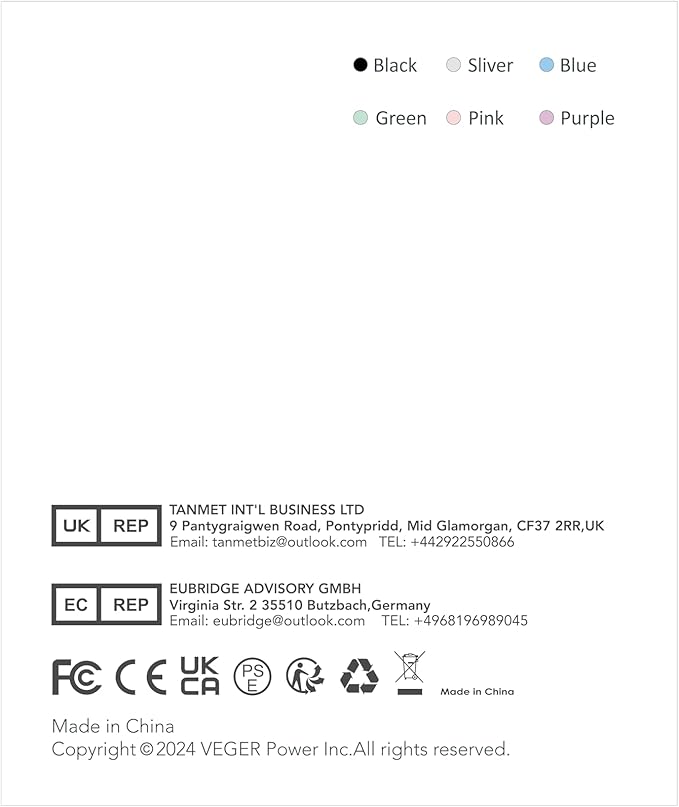 VEGER Compact Portable Charger with Built in Cable(Removable), 10000mAh Cute Power Bank 20W Fast Charging, Sparkling Battery Pack Fashion Travel Accessory Compatible with iPhone 15/14, Android-Black