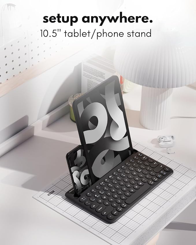 Macally Bluetooth Keyboard for Tablet | Wireless Keyboard for iPad mini/Air/Mini, iPhone (Multi-Device, Built-in Stand, Rechargeable) Easy to Use and Cute Portable