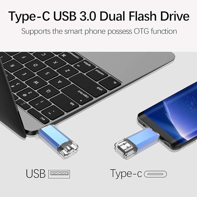 KOOTION USB C Flash Drive 128GB 2 in 1 OTG USB 3.0/Type C Thumb Drive Dual Drive USB C Memory Stick for Smartphone/Laptop/Tablet/PC - 128G, Blue