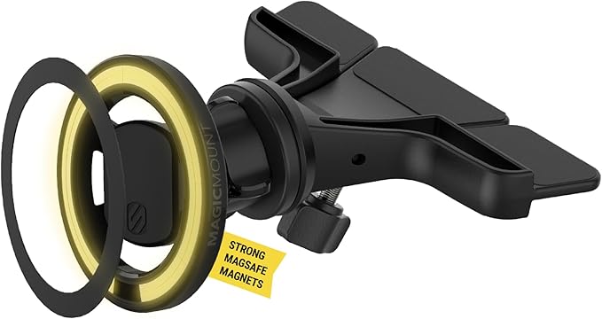 Scosche SMS1CD MagSafe CD Slot Phone Mount, Adjustable Magnetic Cell Phone Holder for Car CD Player, Compatible with iPhone 16 15 14 13 12 Pro Max Mini Plus, Mag Safe Case & More with MagSafe Ring