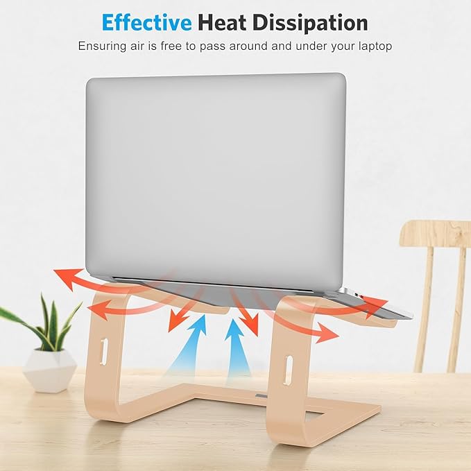 OMOTON Laptop Stand, Detachable Laptop Mount, Aluminum Laptop Holder Stand for Desk, Compatible with MacBook Air/Pro, Dell, HP and All Laptops (11-16 inch), Gold