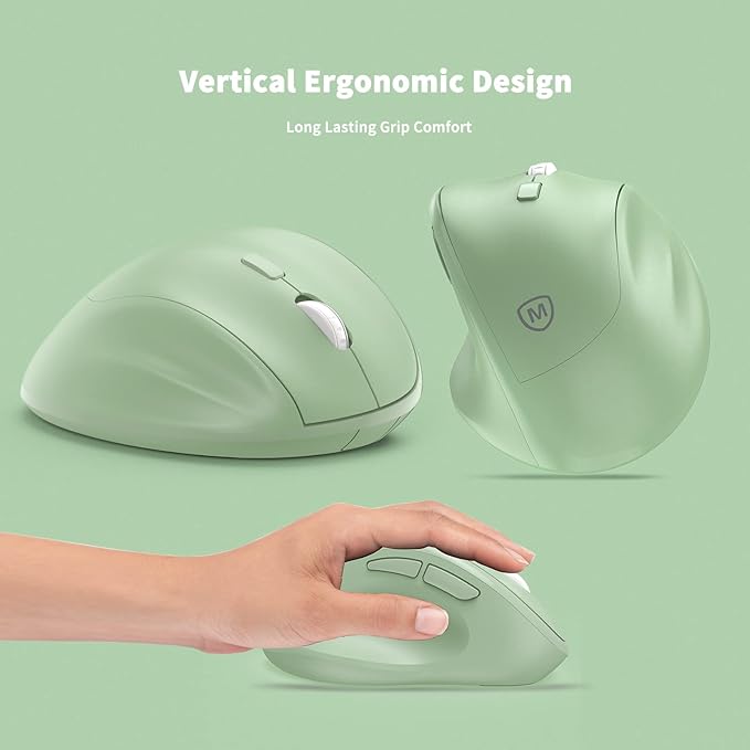 Ergonomic Wireless Mouse with USB Receiver for PC Computer, Laptop and Desktop, Ergo Vertical Mouse with Silent Clicks Long Battery Life, Up to 1600 DPI & 1 AA Battery Powered, Green