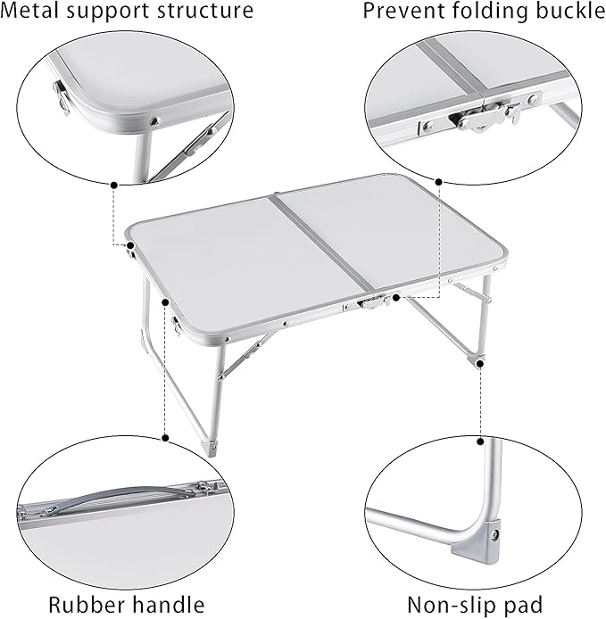 CHEERWELL Foldable Laptop Desk, Bed Table for Study & Reading, Breakfast Tray, Portable Mini Picnic Table, Folds in Half with Inner Storage Space (Grey)