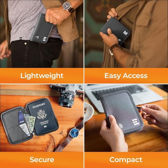Passport Holder & Travel Wallet with RFID Blocking - Premium Document Organizer Case for Men and Women - Holds Passports, Cards, Tickets, ID, Cash - Compact Zippered Wallet - Shadow