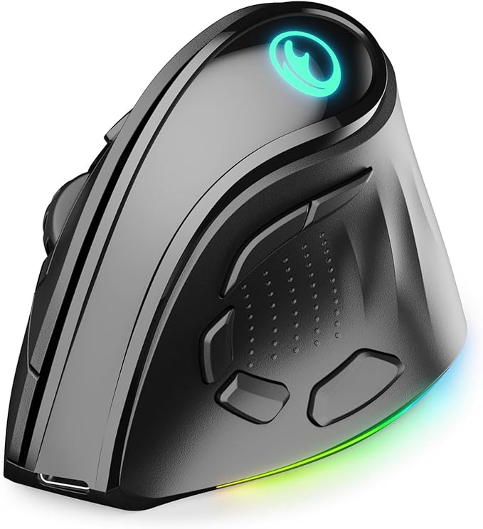 2.4G / BT/Wired Tri-Mode RGB Rechargeable G53 Wireless Vertical Ergonomic Mouse, 5 Side Buttons, Max 8400 DPI, for PC Computer Notebook Laptop, for Windows 11 10, Mac, iPad OS, Android - Black