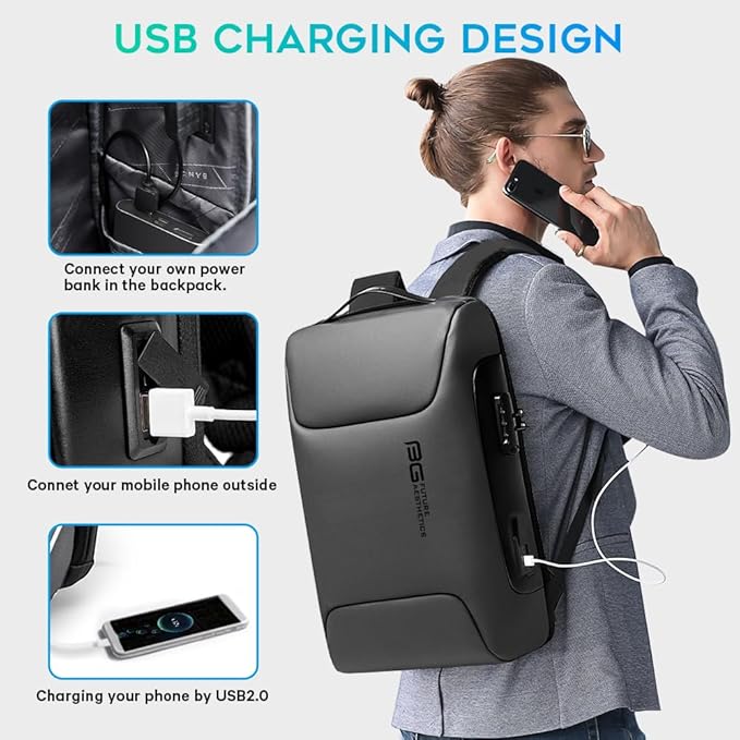 BANGE Anti Theft Backpack,Business Backpacks with USB Charging Port, Slim Laptop Back Pack Fit for 15.6 INCH,Men Travel Backpack with Water Bottle Holder for Men and Women…