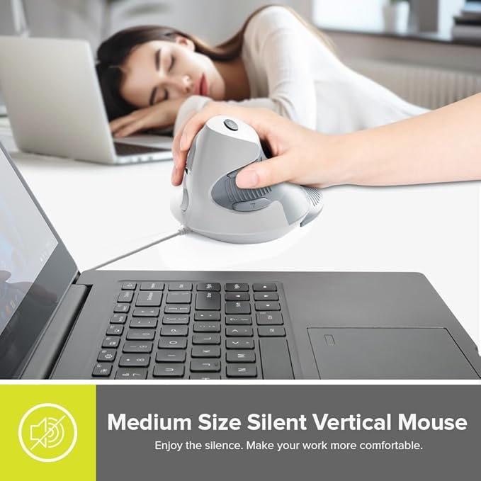 DeLUX Wired Vertical Ergonomic Mouse, with 6 Programmable Buttons, 4200DPI, Removable Palm Rest, Reduces Wrist Pain and Carpal Tunnel for Medium Hands (M618XU-White)