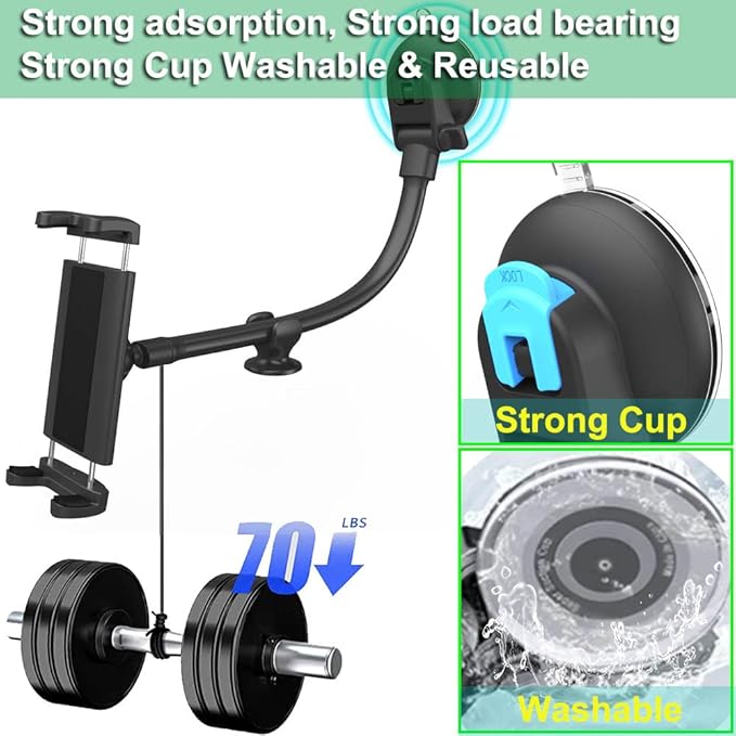 Car Truck Windshield Tablet Mount for 4-13" iPad Phone, Gooseneck 16" Long Arm Car Dashboard Holder with Lock Suction Cup & Anti Shake for iPad Pro 12.9 Air Mini, Galaxy Z Fold 4 3, Fire HD