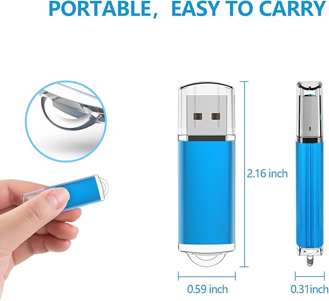 KOOTION 1GB Flash Drive 10 Pack USB 2.0 Memory Stick Capped Jump Drive Thumb Drive, Blue
