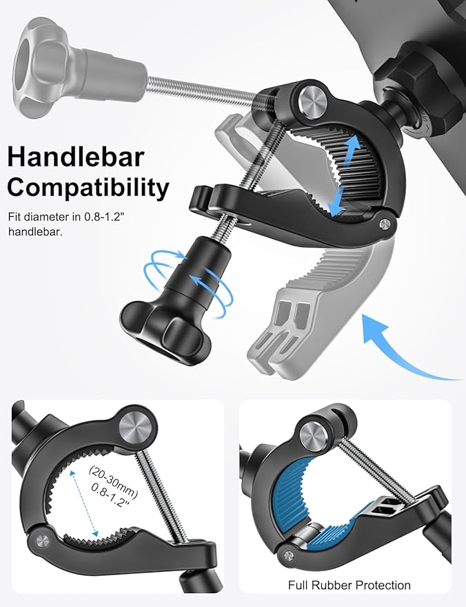 woleyi Spin Bike Tablet Holder - Treadmill Tablet Mount Handlebar Clamp for Indoor Bike Peloton, Stationary Exercise Bicycle Clip for 4.7-13" Tablets iPad Pro, Air, Mini, Galaxy Tab, Fire HD, iPhone